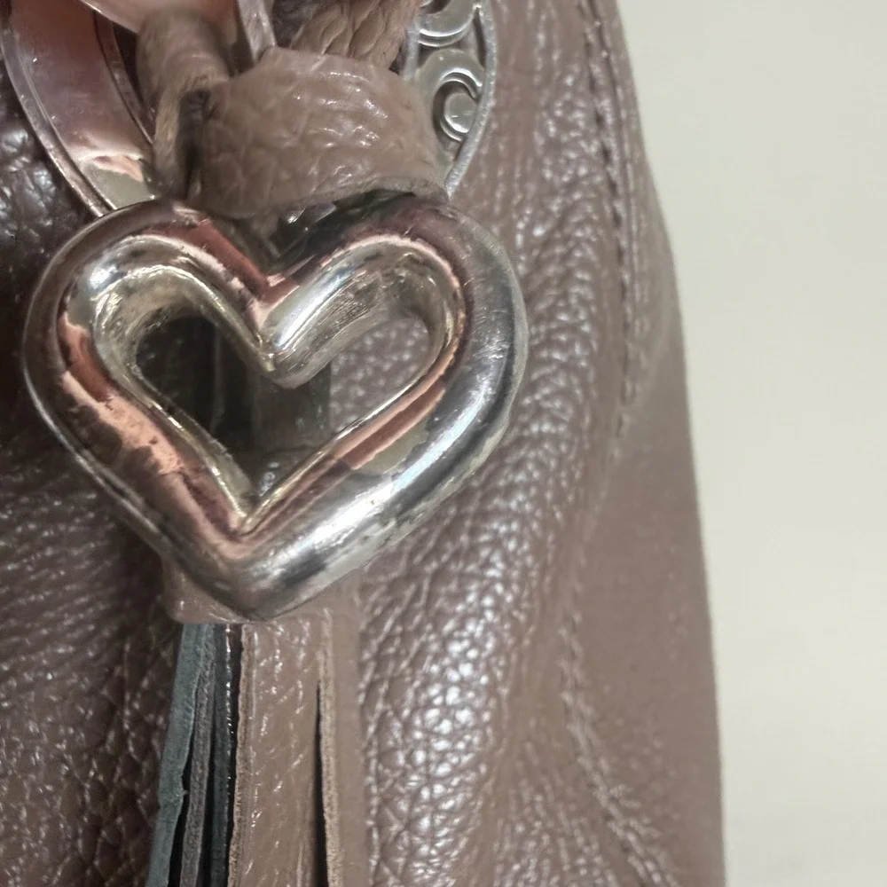 Brighton Barbados Pewter Pebbled Leather Hobo Shoulder Bag